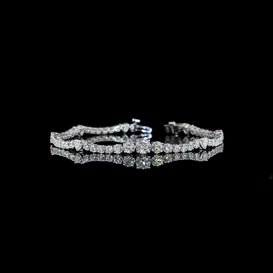 Lab-Grown Round Diamond Station Line Tennis Bracelet — Prong — 5.70 ct 14K WHITE GOLD — Laura Milman New York