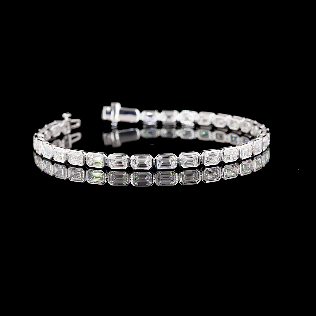 Lab-Grown Emerald Diamond Tennis Bracelet — Bezel, East West — 8.59 ct 14K WHITE GOLD — Laura Milman New York