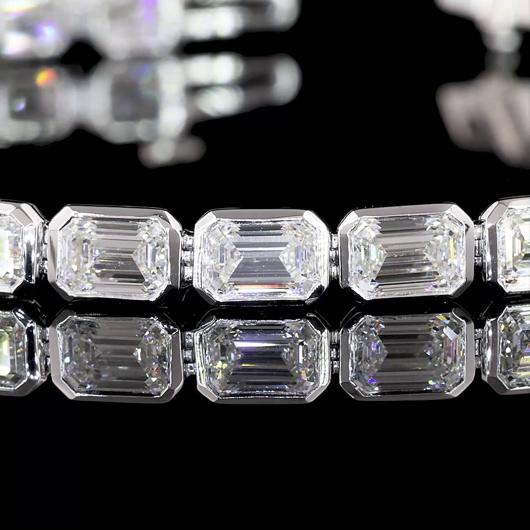 Lab-Grown Emerald Diamond Tennis Bracelet — Bezel, East West — 8.59 ct 14K WHITE GOLD — Laura Milman New York