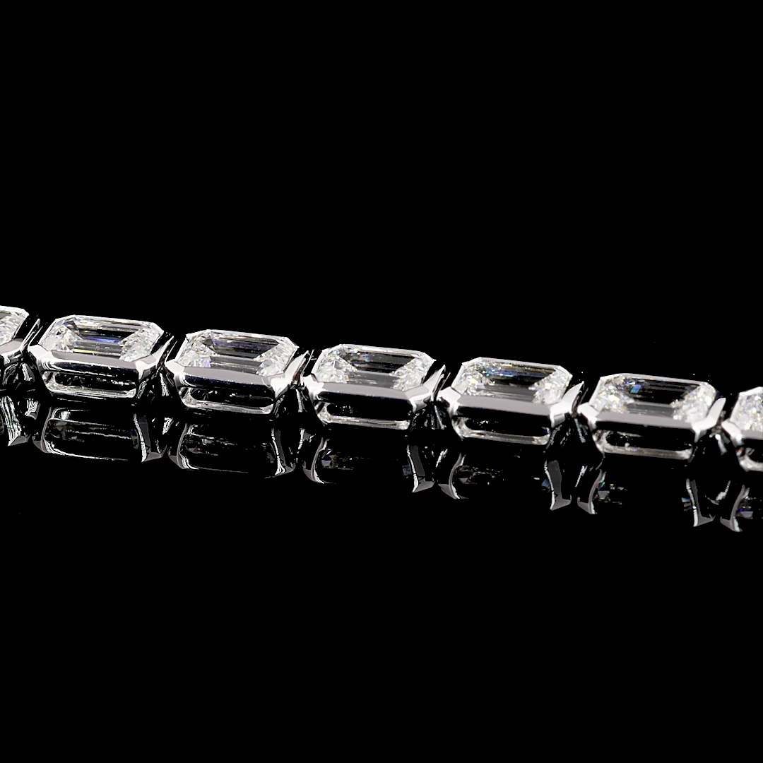 Lab-Grown Emerald Diamond Tennis Bracelet — Bezel, East West — 8.59 ct 14K WHITE GOLD — Laura Milman New York