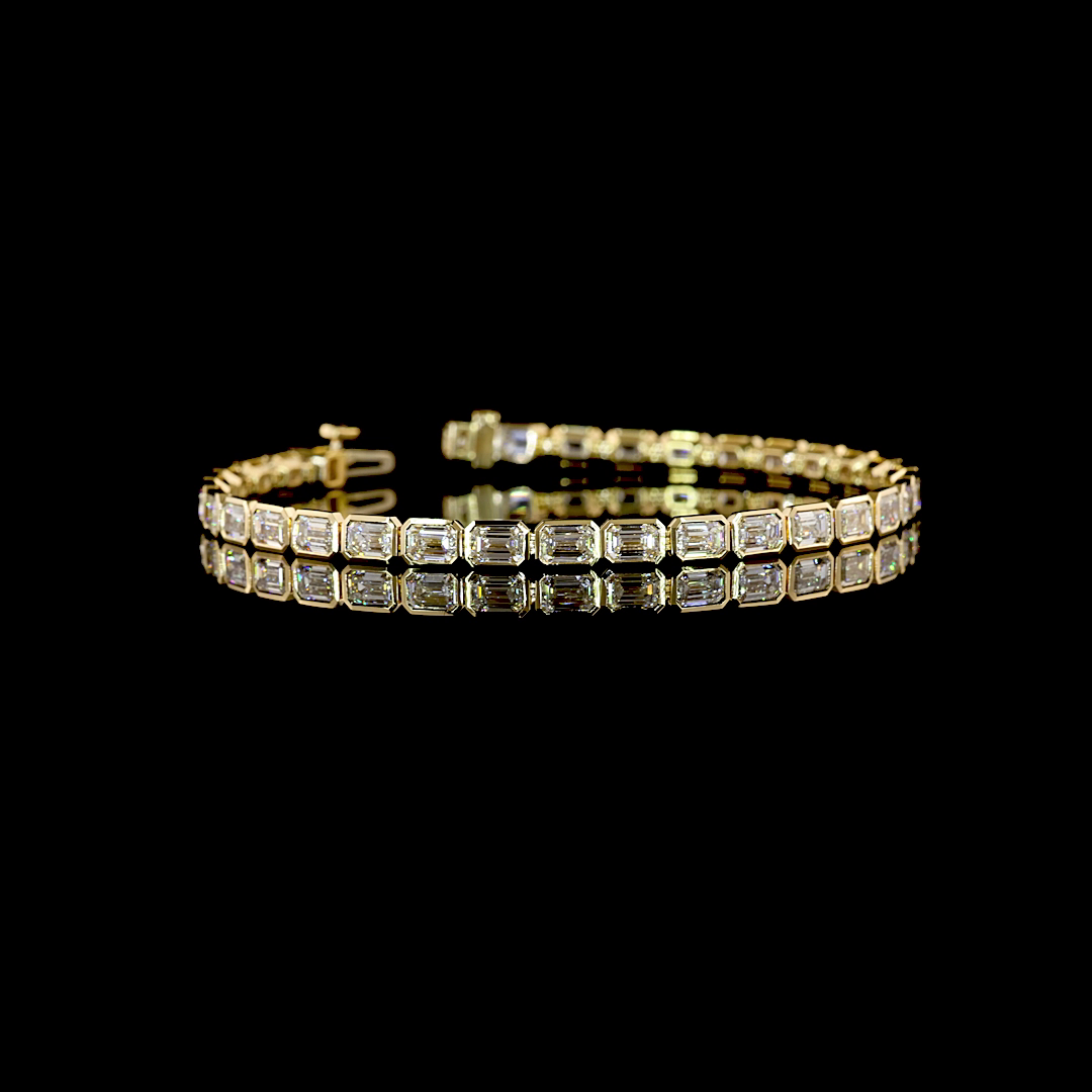 Lab-Grown Emerald Diamond Tennis Bracelet — Bezel, East West — 8.51 ct 14K YELLOW GOLD — Laura Milman New York
