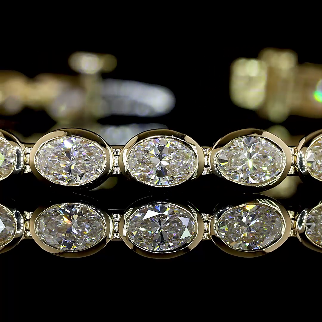 Lab-Grown Oval Diamond Tennis Bracelet — Bezel, East West — 5.46 ct 14K YELLOW GOLD — Laura Milman New York