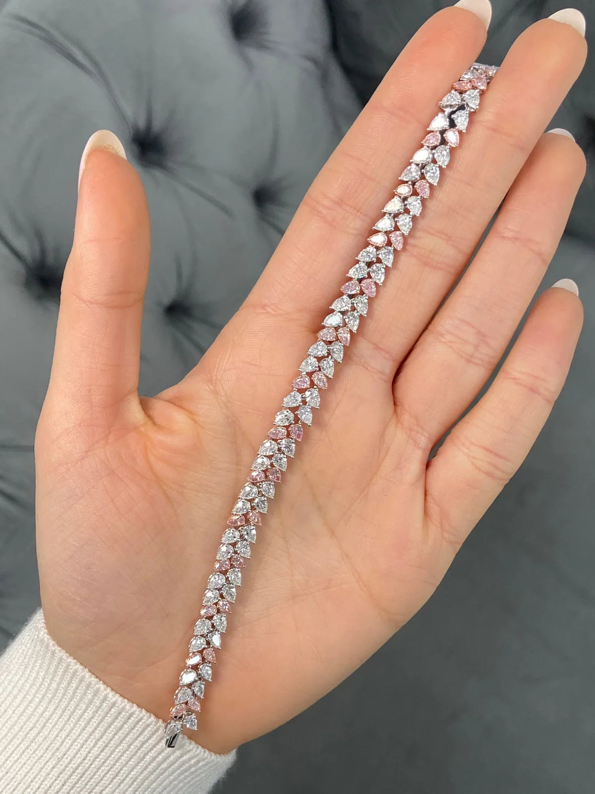 10.28ctw Fancy Pink Diamond & White Diamond Pear Shape Double Row Bracelet — view 5 — Laura Milman New York