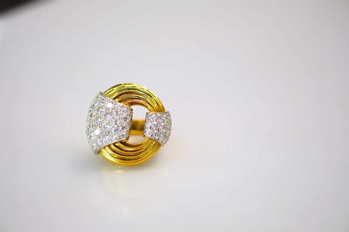 David Webb Platinum & 18K Yellow Gold Cocktail Diamond Fluted Ring — view 7 — Laura Milman New York