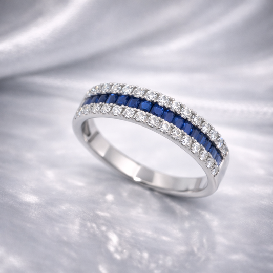 Channel Set Sapphire in Diamond Stackable Band - Laura Milman New York