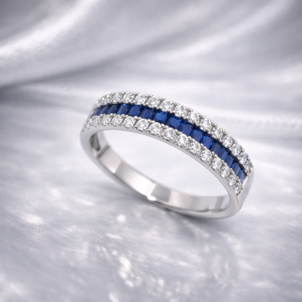 Channel Set Sapphire in Diamond Stackable Band - Laura Milman New York