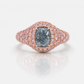 Fancy Light Blue Cushion Diamond Signet Ring in 18K Rose Gold view 1