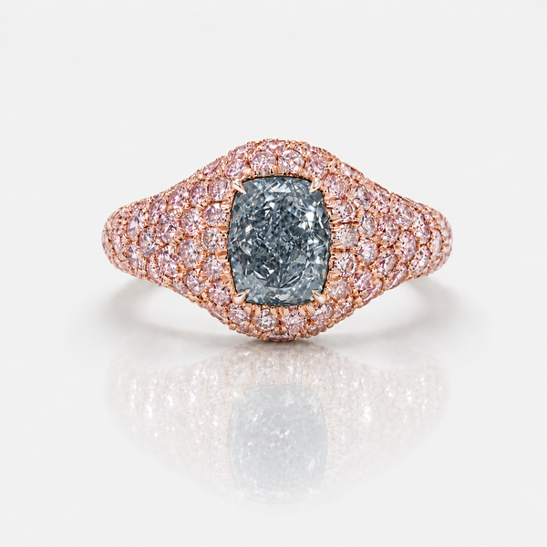 1.03ct Fancy Light Blue Cushion Diamond Signet Ring VS1 GIA