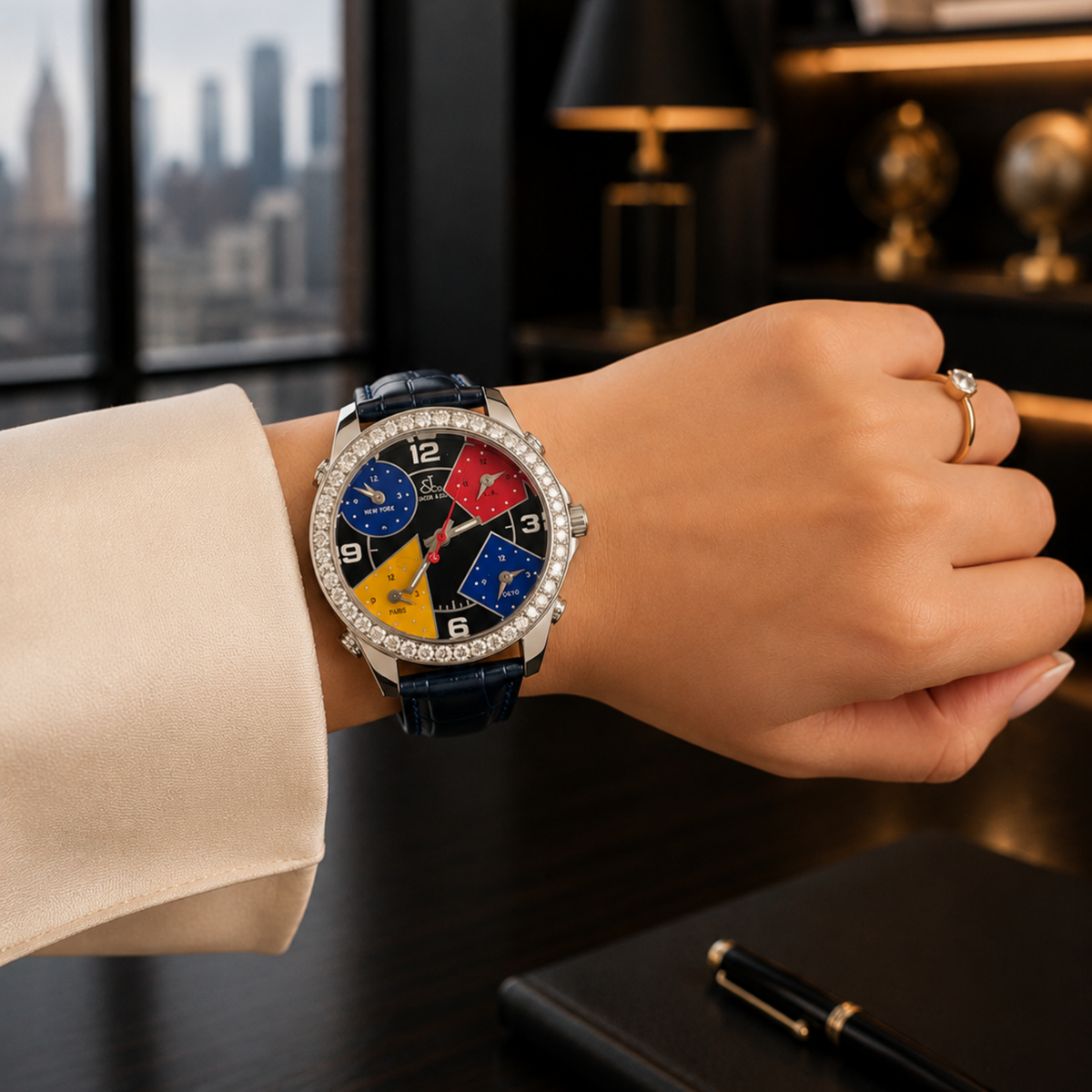 Jacob & Company Five Time Zone Watch - 40mm (Diamond Bezel) — Laura Milman New York
