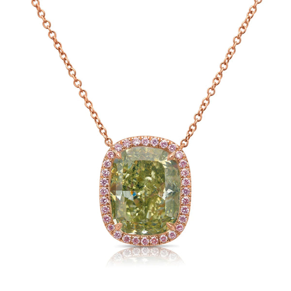5.83ct Fancy Grayish Yellowish Green Cushion Diamond Pendant GIA