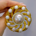 David Webb Platinum & 18K Yellow Gold Diamond And Pearl Circular Openwork Brooch view 8