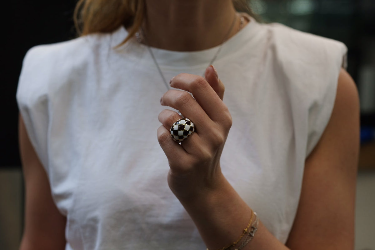 David Webb Platinum & 18K Yellow Gold Checkerboard Dome Ring — view 6 — Laura Milman New York
