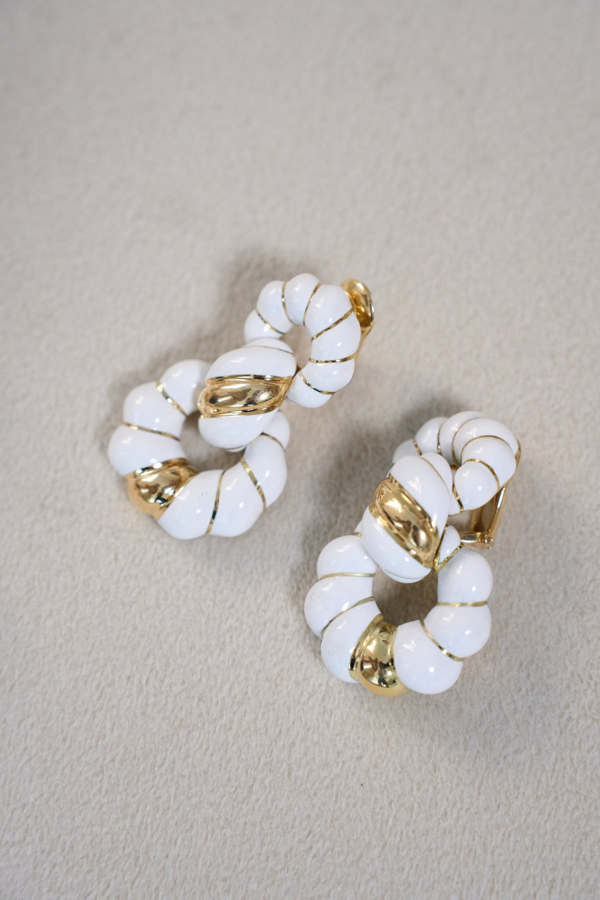 David Webb 18K Yellow Gold White Enamel 1.75 Inches Long Doorknocker Earrings — view 5 — Laura Milman New York