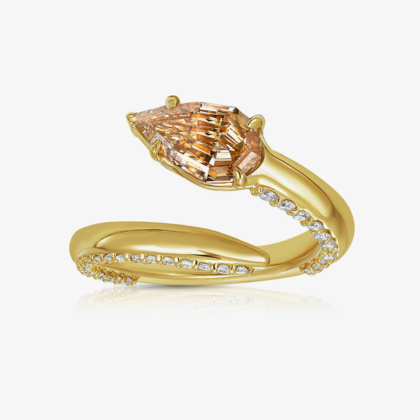 1.00ct Fancy Light Brown Yellow Diamond VVS2 Side Pavé Spiral Pinky Ring GIA