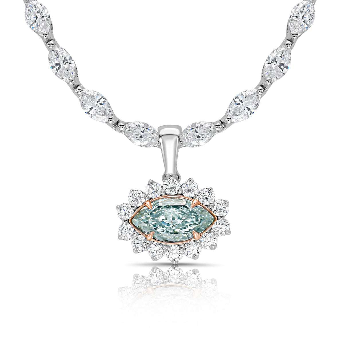 1.00ct Light Green Marquise Diamond Halo Detachable Halo Charm Pendant SI1 GIA — Laura Milman New York