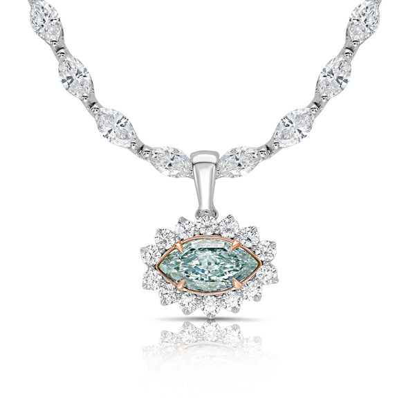 1.00ct Light Green Marquise Diamond Halo Detachable Halo Charm Pendant SI1 GIA