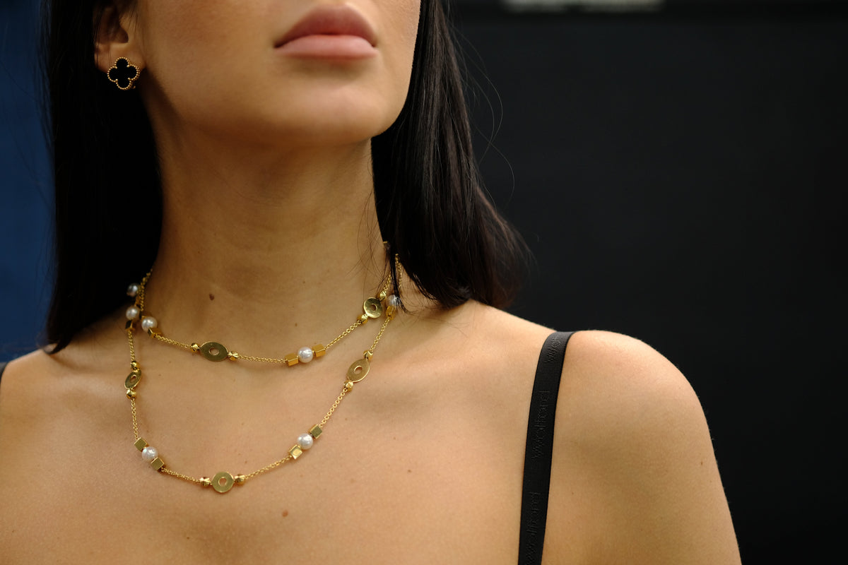 Bvlgari 18K Yellow Gold Lycea Pearl Chain 33 Inches Long Necklace — view 7 — Laura Milman New York