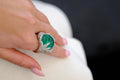 David Webb Platinum Cabochon Cut Green Emerald And Diamond Ring view 8