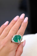 David Webb Platinum Cabochon Cut Green Emerald And Diamond Ring view 7