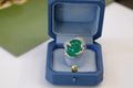 David Webb Platinum Cabochon Cut Green Emerald And Diamond Ring view 6