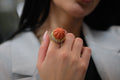 David Webb Platinum & 18K Yellow Gold Carved Coral Diamond Rim Ring view 8