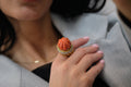 David Webb Platinum & 18K Yellow Gold Carved Coral Diamond Rim Ring view 7