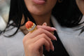David Webb Platinum & 18K Yellow Gold Carved Coral Diamond Rim Ring view 6