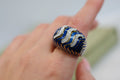 David Webb Platinum & 18K Yellow Gold Blue Enamel Bombe Diamond Ring view 7