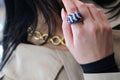David Webb Platinum & 18K Yellow Gold Blue Enamel Bombe Diamond Ring view 5