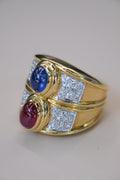 David Webb Platinum & 18K Yellow Gold Diamond Sapphire And Ruby Ring view 7