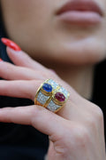 David Webb Platinum & 18K Yellow Gold Diamond Sapphire And Ruby Ring view 6