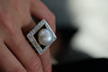 David Webb Platinum & 18K Yellow Gold Black Enamel, Pearl And Diamond Ring view 7