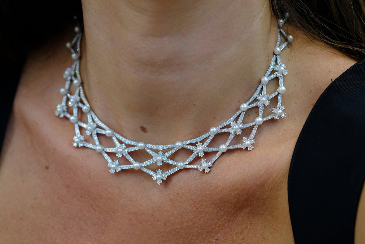 Tiffany & Co. Diamond Platinum Diamond And Pearl Collar Necklace — view 7 — Laura Milman New York