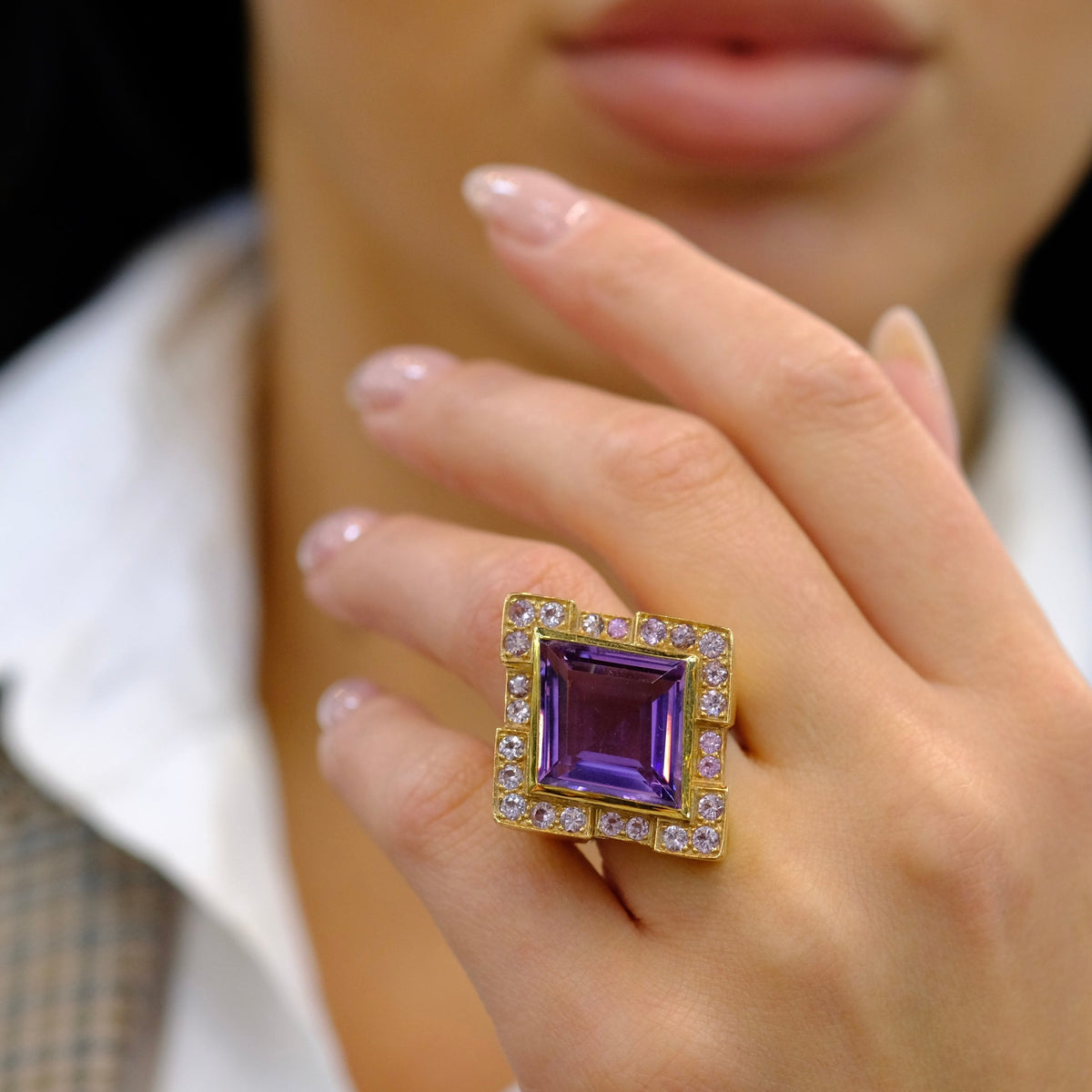 David Webb 18K Yellow Gold Purple Amethyst Rhombus Ring — view 6 — Laura Milman New York
