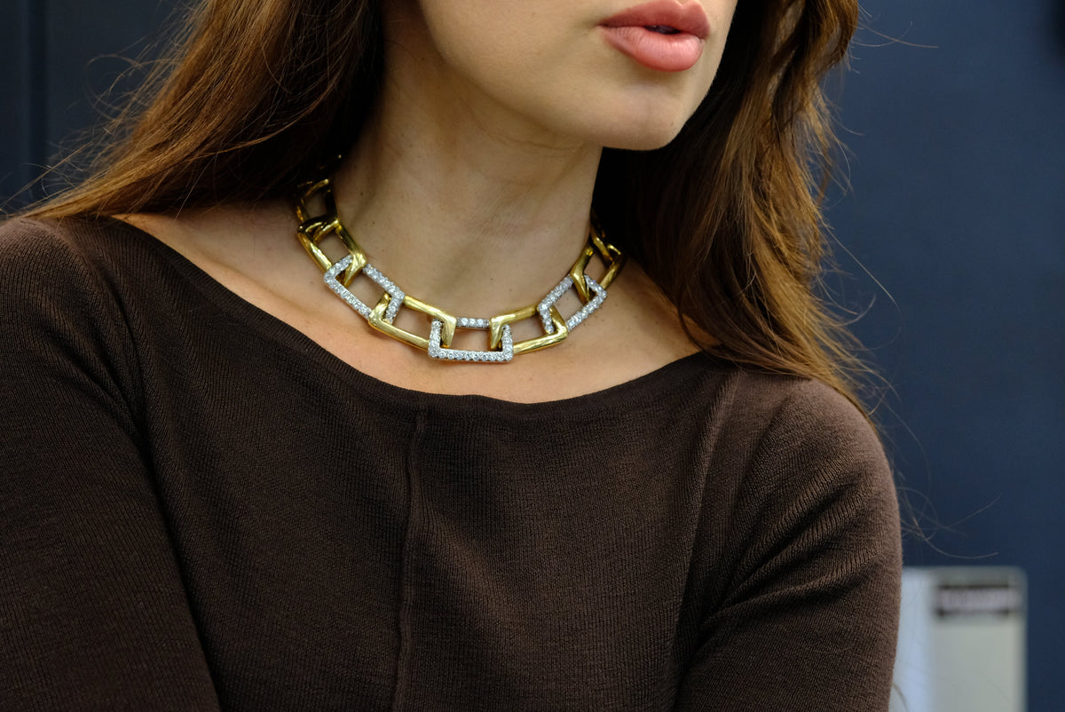 David Webb Platinum & 18K Yellow Gold Open Link Collar Necklace — view 6 — Laura Milman New York