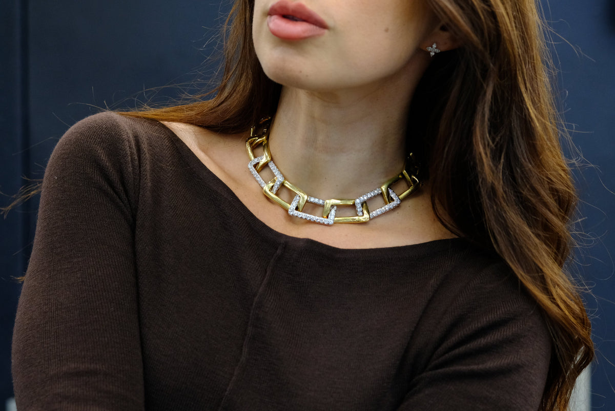 David Webb Platinum & 18K Yellow Gold Open Link Collar Necklace — view 7 — Laura Milman New York