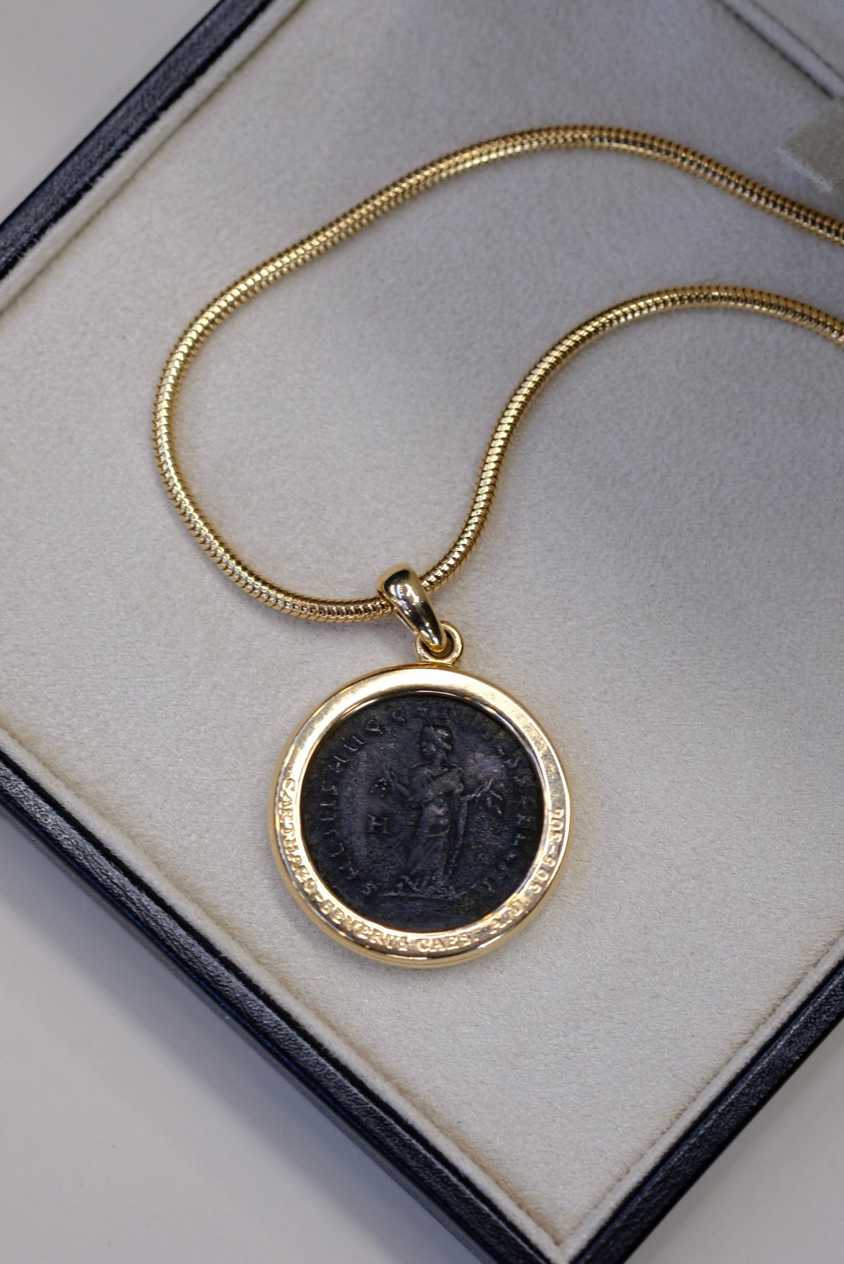 Bvlgari 18K Yellow Gold Monete Carthago-Severus Ad 305-306 Necklace — view 6 — Laura Milman New York
