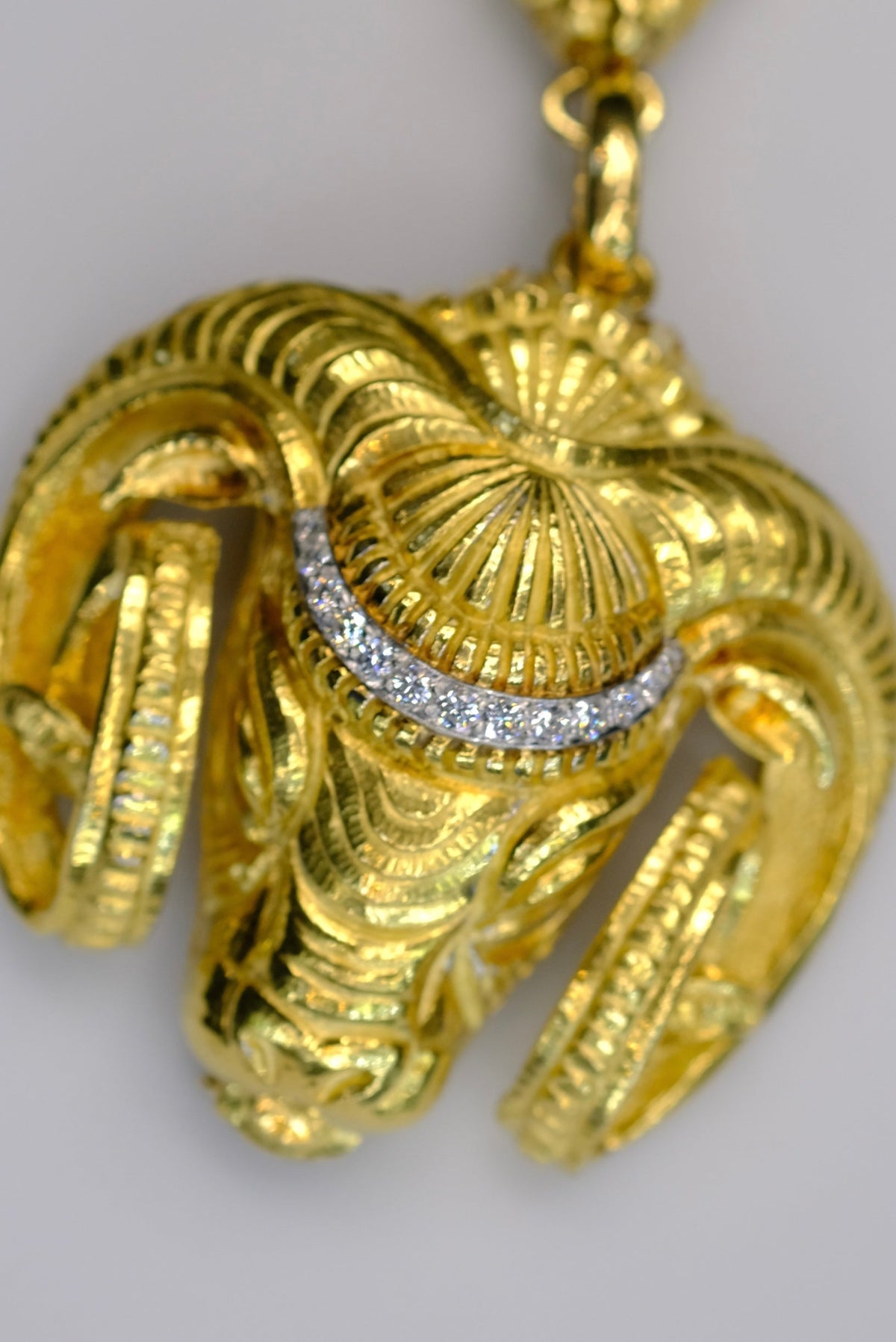 David Webb Platinum & 18K Yellow Gold Ram Diamond Head Brooch — view 5 — Laura Milman New York