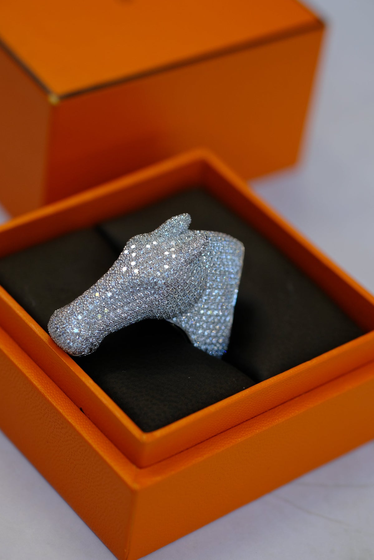 Hermès 18K White Gold 4 Carat Diamond Galop Horse Ring — view 10 — Laura Milman New York
