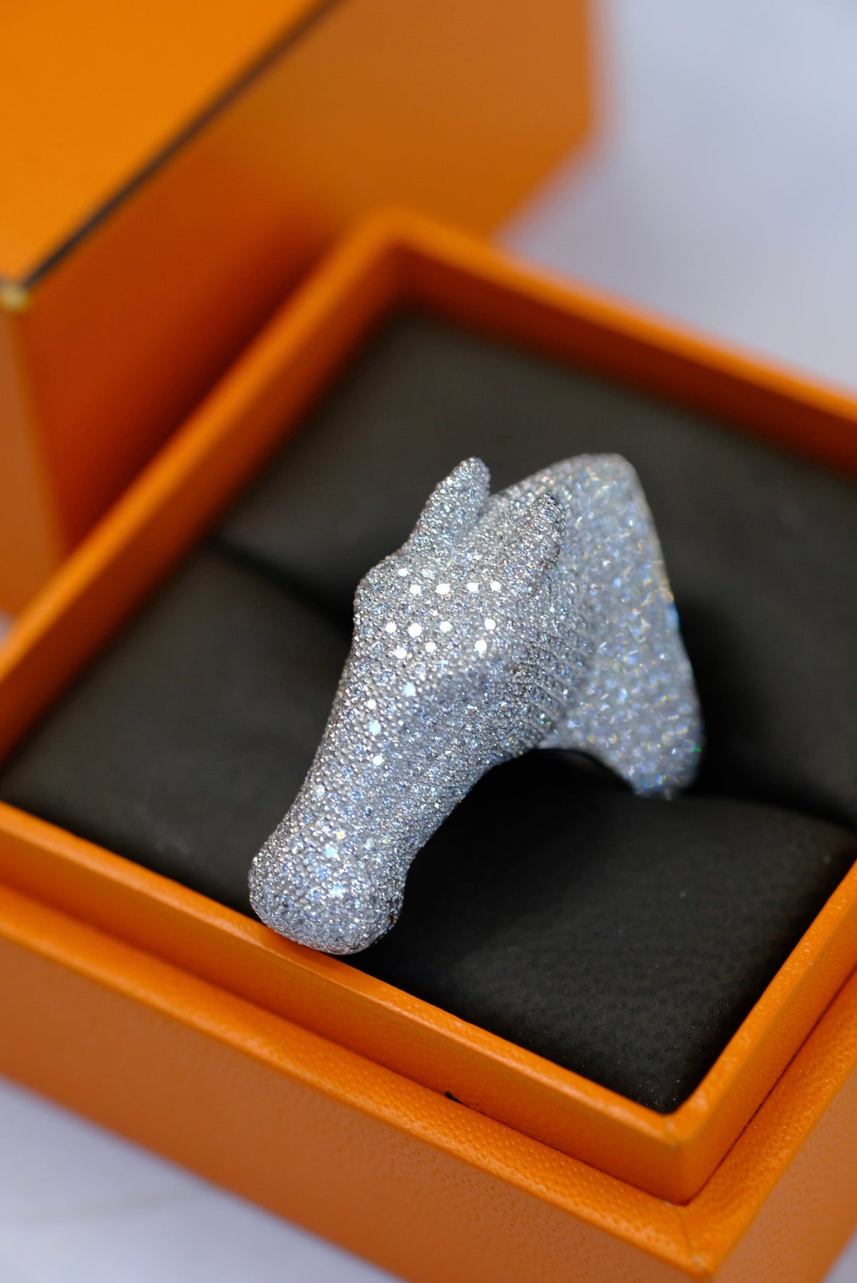 Hermès 18K White Gold 4 Carat Diamond Galop Horse Ring — view 8 — Laura Milman New York