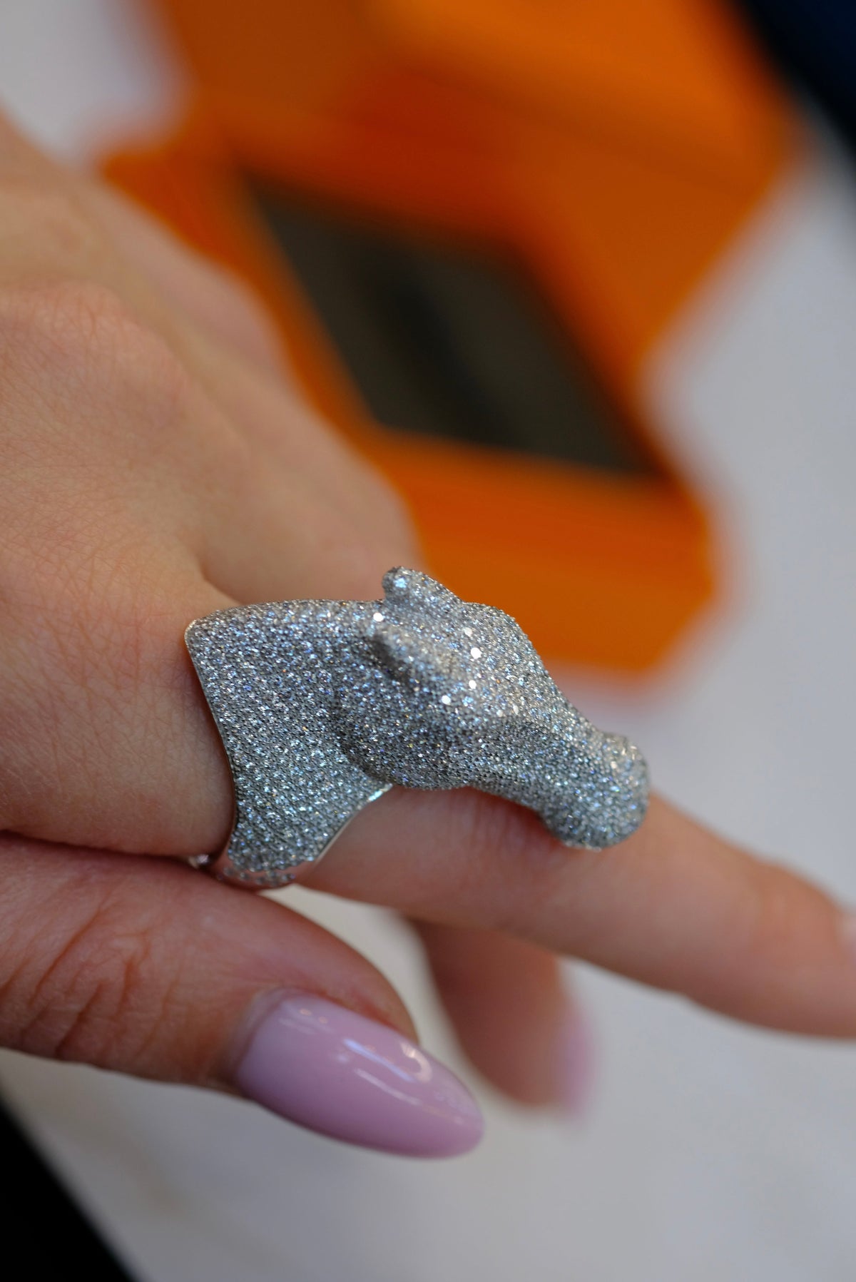 Hermès 18K White Gold 4 Carat Diamond Galop Horse Ring — view 9 — Laura Milman New York
