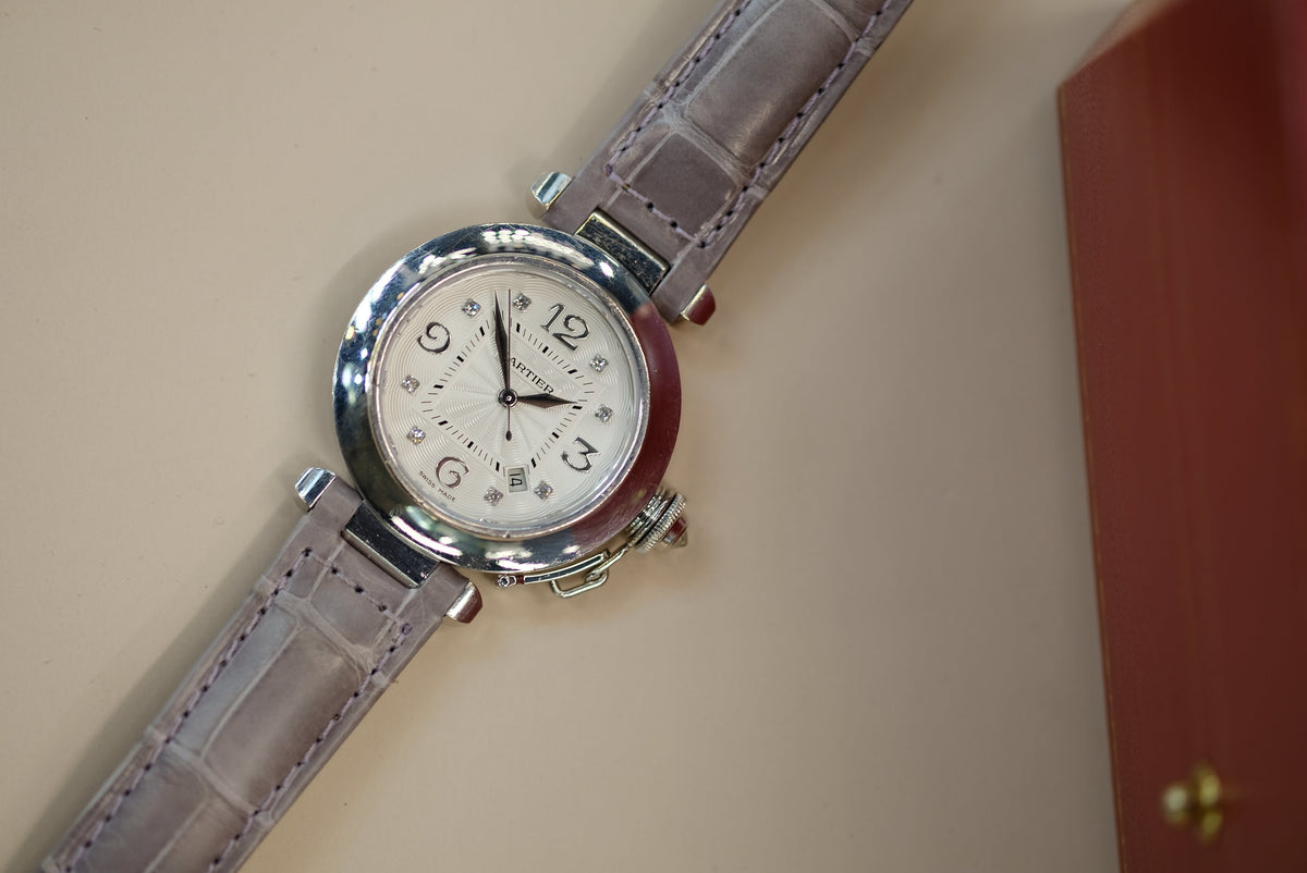 Pre-Owned Cartier Pasha 18K White Gold 32mm Dial Diamond Markers #2398 Watch — view 7 — Laura Milman New York