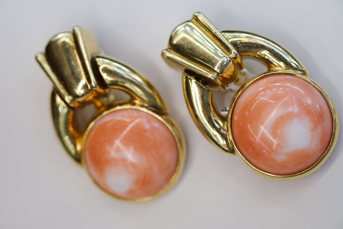 David Webb Platinum & 18K Yellow Gold Coral Button Doorknockers Earrings — view 5 — Laura Milman New York