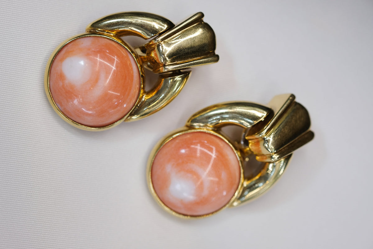 David Webb Platinum & 18K Yellow Gold Coral Button Doorknockers Earrings — view 6 — Laura Milman New York