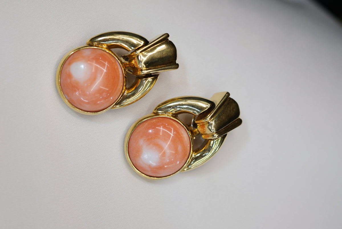 David Webb Platinum & 18K Yellow Gold Coral Button Doorknockers Earrings — view 7 — Laura Milman New York