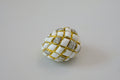David Webb Platinum & 18K Yellow Gold White Enamel Dome Ring view 7