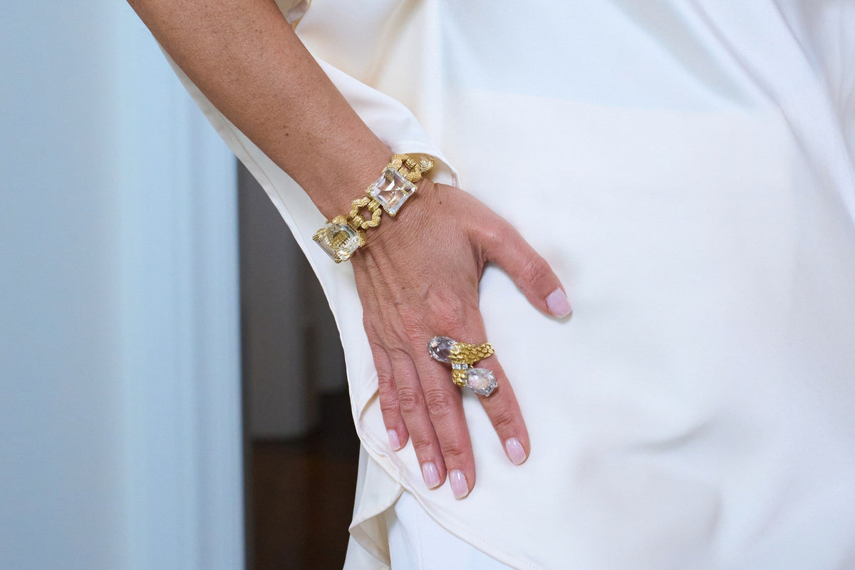 David Webb 18K Yellow Gold Rock Crystal Open Link Bracelet — view 6 — Laura Milman New York