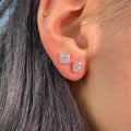 Pink Radiant Diamond Stud Earrings in 14K Rose Gold view 2