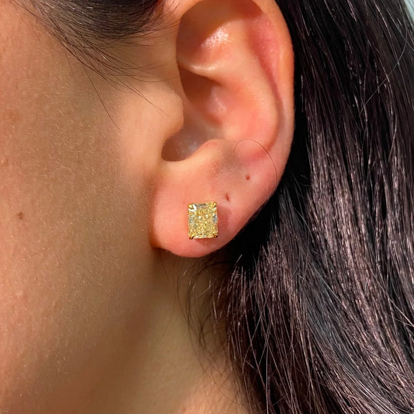 2.85ctw Fancy Yellow Elongated Radiant Diamond Stud Earrings VS GIA — view 2