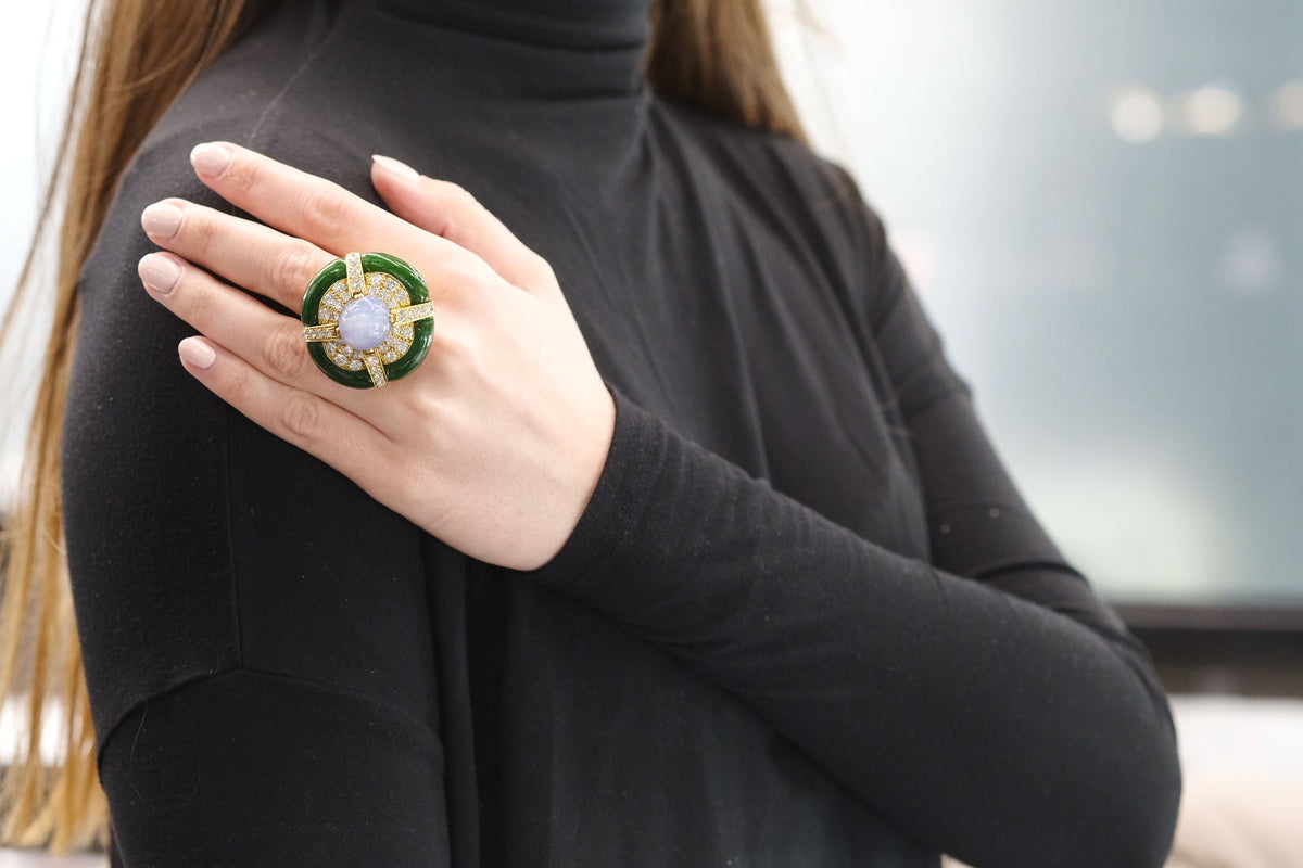 David Webb 18K Yellow Gold Star Sapphire Nephrite Jade Ring — view 4 — Laura Milman New York